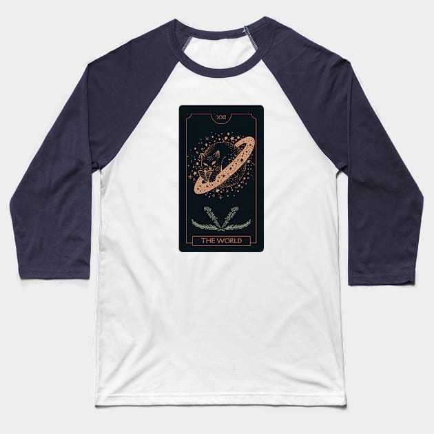 Cat Tarot Card | The World XXI Baseball T-Shirt by pawsitronic